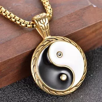 Винтажный модный мужской кулон Bagua с масляными каплями и бриллиантами 50CM золотой