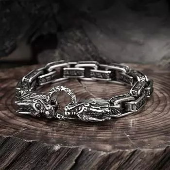 Винтажный модный мужской литой браслет из нержавеющей стали с драконом, мужской браслет с шестью символами, истинные слова, буддизм, мужской панк-модный браслет 22cm чёрный