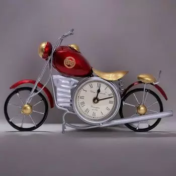 Винтажный мотоцикл Royal Bullet с антикварными часами | Декор из железа и металла в деревенском стиле, экспонат для учебного стола, письменного стола, офиса, подарков (красный)