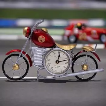 Винтажный мотоцикл Royal Bullet с антикварными часами | Декор из железа и металла в деревенском стиле, экспонат для учебного стола, письменного стола, офиса, подарков (красный)