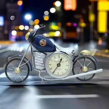 Винтажный мотоцикл Royal Bullet с антикварными часами | Декор из железа и металла в деревенском стиле, экспонат для учебного стола, письменного стола, офиса, подарков (синий)