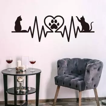 Винтажный мультяшный черный кот, сердцебиение, настенная наклейка, ЛЮБОВЬ, ПВХ, наклейки с животными, самоклеящиеся Декор для спальни, дивана, фон 20x60cm чёрный