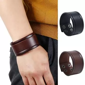 Винтажный мужской браслет из коровьей кожи, повседневный браслет с 4 пряжками, широкий браслет, ювелирные изделия коричневый