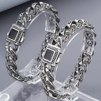 Винтажный мужской браслет из нержавеющей стали 316L для мужчин, ширина 15 мм, браслеты с панцирной цепочкой, мужские украшения на день рождения, подарки для папы, парня 18CM серебряный