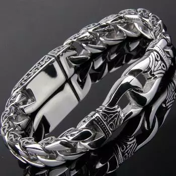 Винтажный мужской браслет из нержавеющей стали с подвеской для мужчин, тотемная цепочка, мужские браслеты, браслеты на руку, ювелирные изделия в стиле викингов, манненская повязка на руку 18CM серебряный