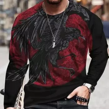 Винтажный мужской длинный рукав с принтом животных и волков, 3D-принтом, уличный длинный рукав, спортивная мода, повседневный длинный рукав, свободный топ S
