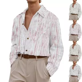 Винтажный мужской кардиган с длинными рукавами, полосатая потертая повседневная рубашка с карманом L хаки