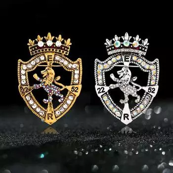 Винтажный мужской классический лев щит блестящий кристалл ослепительная брошь суд мода повседневный блейзер значок бусины серебряный