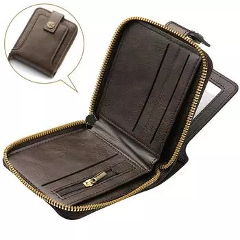 Винтажный мужской кошелек из искусственной кожи, небольшой, с горизонтальной застежкой-молнией, карманом для монет, тройным сложением, модный многофункциональный кошелек, сумка для карт чёрный