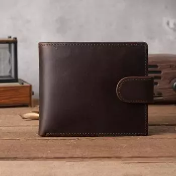 Винтажный мужской кошелек из толстой кожи с застежкой, кошелек из 100% натуральной кожи для мужчин коричневый