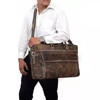 Винтажный мужской кожаный портфель для ноутбука 17 дюймов, дорожная сумка через плечо, сумка-портфель 17 x 12 x 5 in коричневый