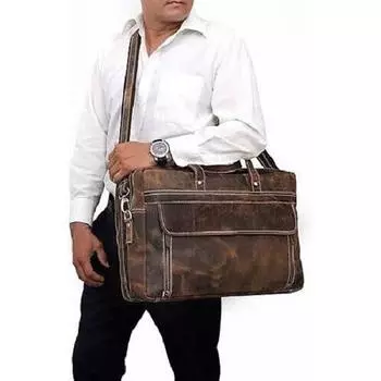 Винтажный мужской кожаный портфель для ноутбука 17 дюймов, дорожная сумка через плечо, сумка-портфель 17 x 12 x 5 in коричневый