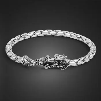 Винтажный мужской тайский серебряный браслет с драконом, корейские мужские модели, натуральная 100% стерлингового серебра 925 пробы, 4,5 мм, браслет-цепочка в коробке, ювелирные изделия 18cm