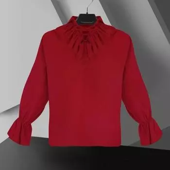 Винтажный мужской топ в средневековом стиле эпохи Возрождения на шнуровке с отложным цветным воротником с однотонным гофрированием с длинными пышными рукавами плиссированный Хэллоуин Косплей M бежевый