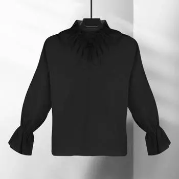 Винтажный мужской топ в средневековом стиле эпохи Возрождения с гофрировкой на шнуровке и отложным воротником, сплошной цвет, с длинными пышными рукавами, плиссированный костюм для Хэллоуина M бежевый