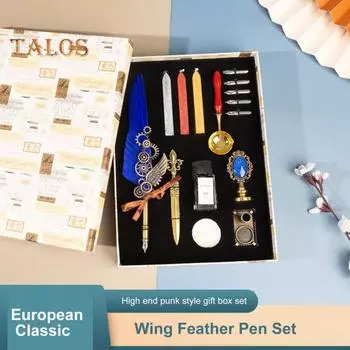 Винтажный набор гусиных ручек с 5 сменными наконечниками, впитывающий чернила, гладкий набор металлических перьевых ручек для письма, уникальный чёрный