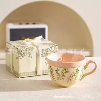 Винтажный набор кофейной чашки и блюдца «Ландыши в цвету», как масляная живопись, керамическая кофейная чашка в подарочной коробке, сувенир высокого класса 450ml