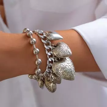 Винтажный набор колье и браслетов для женщин, панк, с подвеской в виде сердца, металл цвета золотой меди, новый хип-хоп набор украшений