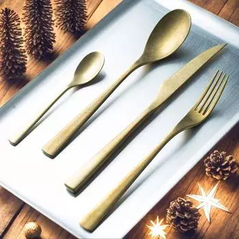 Винтажный набор столовых приборов из нержавеющей стали Рождественская посуда Набор столовых приборов Кофейные леденцы Десерт Чайные ложки Кухонные принадлежности золотой