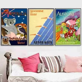 Винтажный настенный художественный холст для путешествий по Австралии, постер для домашнего декора, постеры и принты, декоративные картины без рамы 21cm30cm NoFrame