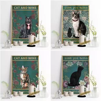 Винтажный настенный художественный принт на заказ, постер с изображением кота, милый портрет животного, картина маслом, подарок для любителя кошек, обои 21cm30cm NoFrame