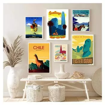 Винтажный настенный плакат из крафт-бумаги, покрытие, настенная наклейка, украшение дома, подарок, тур по Чили, Сантьяго Альпака 21cm30cm NoFrame