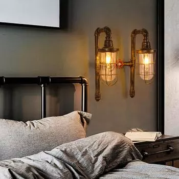 Винтажный настенный светильник Industrial Metal E26 Industrial Water Pipe Wall Light Indoor Aisle Hallway Living Room Bedroom бронзовый