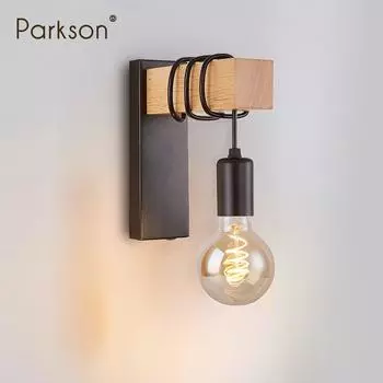 Винтажный настенный светильник из железа и дерева E27, домашний лофт, уличный коридор, ретро настенные светильники для дома, промышленное бра, скандинавский прикроватный светильник