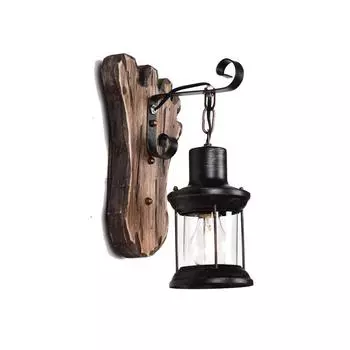 Винтажный настенный светильник в американском стиле из дерева, железа, стекла, черного цвета, для ночлега и завтрака, в индийском стиле, в кафе E27 чёрный
