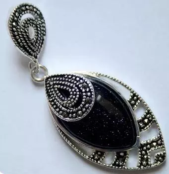 Винтажный натуральный 30*20 мм синий песчаник в форме капли из серебра 925 пробы с марказитом модный кулон
