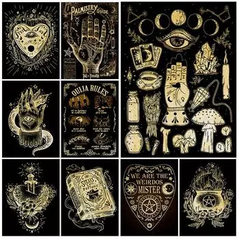 Винтажный оккультный языческий плакат о колдовстве, декор, хиромантия, гадание, гадание, настенная живопись на холсте, ведьма, эстетический принт 21x30cm No Framed