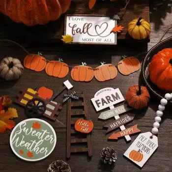 Винтажный осенний многоярусный набор декора для подносов - деревенские деревянные акцентные детали для украшения дома в фермерском доме