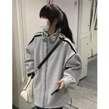 Винтажный оверсайз-свитшот на осень-зиму, женские толстые бейсбольные толстовки в консервативном стиле, Harajuku, корейская модная женская одежда S серый