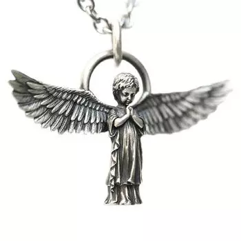 Винтажный панк серебряный цвет крылья ангела кулон ожерелье мужчины женщины заявление панк уличные аксессуары свитер цепочка тренд ювелирные изделия