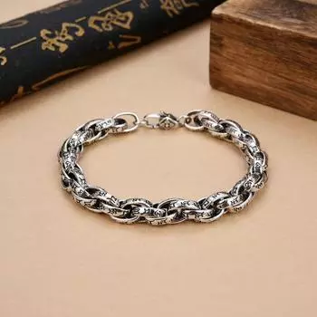 Винтажный персонализированный браслет из стерлингового серебра 925 пробы с шестью символами истинных слов, мужские и женские модные ювелирные изделия, подарок 18cm