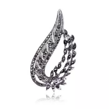 Винтажный пистолет, черный кристалл, броши с растениями, свадебные украшения, аксессуары, женская брошь со стразами, булавки, полые украшения в форме листа