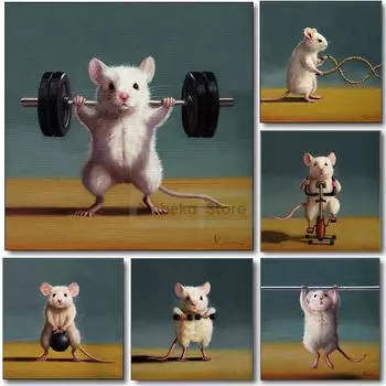 Винтажный плакат Люсии Хеффернан с крысой в спортзале, забавные принты с животными, картины на холсте, настенные художественные картины, домашний фитнес-зал, украшение для спортзала 20x20cm No Framed