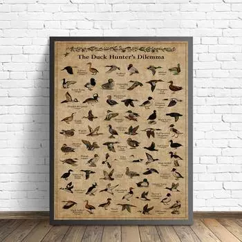 Винтажный плакат с изображением животных на ферме Дилемма охотника на уток Настенная живопись на холсте Ретро-картина с изображением животных Украшение для дома 21x30cm No Framed