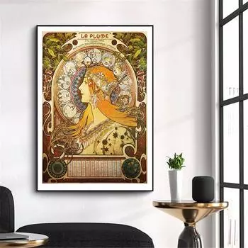 Винтажный плакат с принтом Альфонса Мухи, ретро женский холст, картина, настенное искусство, украшение для дома, ткань, картина, открытка, стиль 21x30cm No Frame