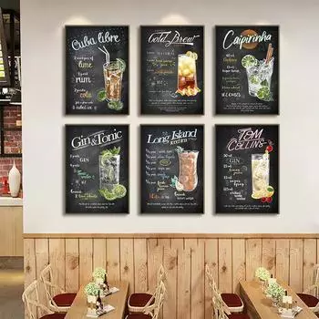 Винтажный плакат с соком, напитками и кофе, Лонг-Айленд, чай со льдом, мохито, картина, искусство, кухня, ресторан, бар, стена 21cm30cm NoFrame