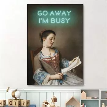 Винтажный плакат «Уходи, я занят», принт с цитатой, забавный принт, дерзкий настенный художественный холст, картина для дома, читальный зал, украшение для кафе-бара 21cm30cm NoFrame