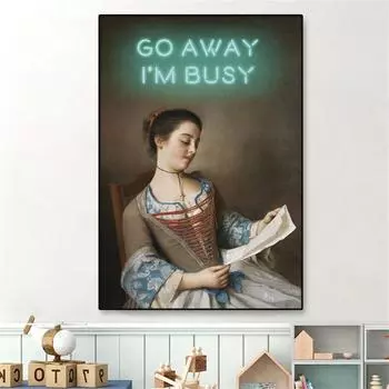 Винтажный плакат «Уходи, я занят», принт с цитатой, забавный принт, дерзкий настенный художественный холст, картина для дома, читальный зал, украшение для кафе-бара 21cm30cm NoFrame