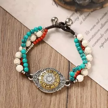 Винтажный плетеный браслет с тибетской бусиной дзи, нишевый дизайн, мужской и женский шнурок для руки, аксессуары