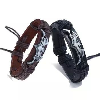 Винтажный плетеный кожаный браслет с древними аксессуарами, ручная веревка из цинкового сплава, браслет из имитации воловьей кожи, ювелирные изделия для мужчин и женщин чёрный