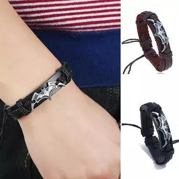 Винтажный плетеный кожаный браслет с древними аксессуарами, ручная веревка из цинкового сплава, браслет из имитации воловьей кожи, ювелирные изделия для мужчин и женщин чёрный