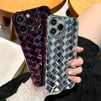 Винтажный плетеный решетчатый чехол для телефона Iphone 14pro Max 13 12 Pro Max 14 Plus 11, противоударный силиконовый чехол-бампер For iPhone 11 серебряный