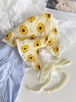 Винтажный плетеный вязаный платок на голову с цветочным треугольным узором, повязки на голову, эластичные резинки для волос, женский, для девушки, шарф для волос, аксессуары для волос, мода