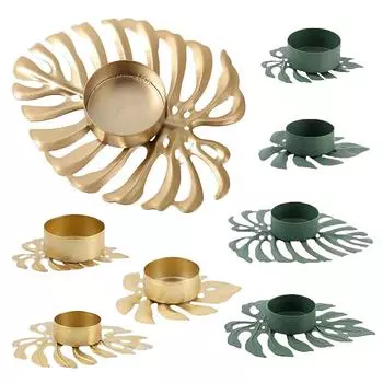 Винтажный подсвечник для чайной свечи, металлический подсвечник с листьями монстеры, украшение на пьедестал