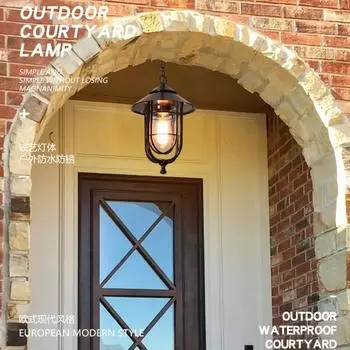 Винтажный подвесной светильник, уличный подвесной светильник для дома, ретро-декор, входная веранда, водонепроницаемый светодиодный потолочный светильник No light source чёрный