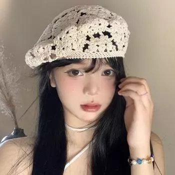 Винтажный полый цветок берет женский летний тонкий лик маленький бутон шляпа художника универсальный большой окружность головы шляпа прилив average size